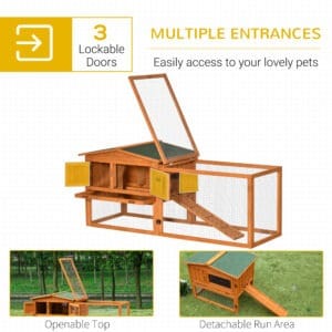 Pawhut Rabbit Hutch & Run w/ Ramp