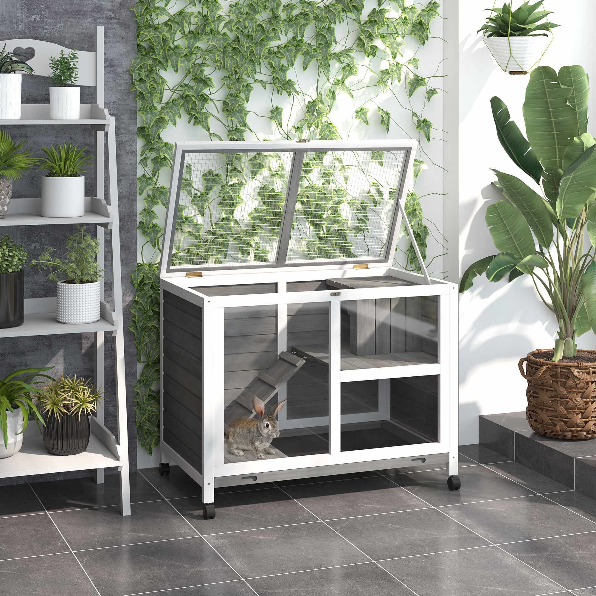 PawHut Wood Rabbit Hutch with Ramp PawHut Wood Rabbit Hutch with Ramp