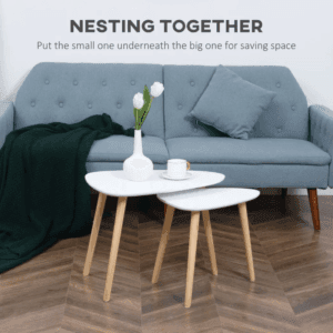 Nested Coffee Tables Set of 2 w/ Wood Legs