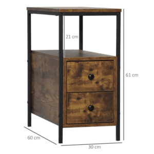 Slim Side Table w/ 2 Drawers & Shelf