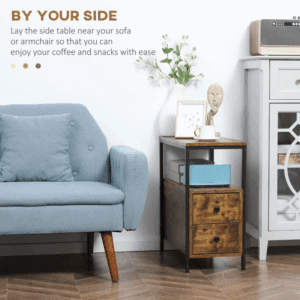 Slim Side Table w/ 2 Drawers & Shelf