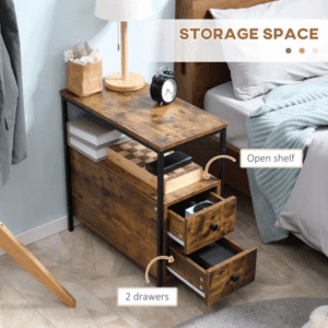 Slim Side Table w/ 2 Drawers & Shelf