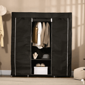 Fabric Wardrobe w/ 10 Shelves 1 Hanging Rail