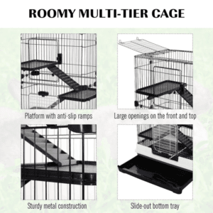 PawHut Small Animal Cage W/ Ramp 3-Tier