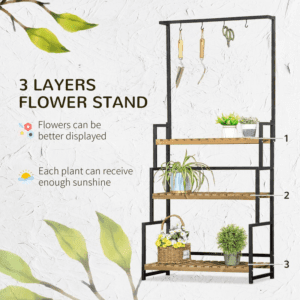 Outsunny 3 Tier Planter Rack w/ Hooks