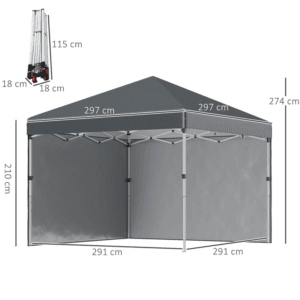 Outsunny 3 x 3m Pop Up Gazebo Dark Grey