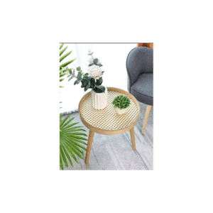Slender Round Side Table Cane Oak