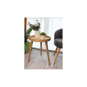 Slender Round Side Table Cane Oak