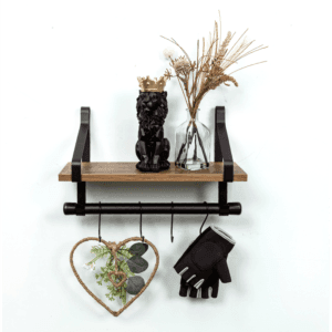 Pargi Dark Oak Wall Shelf w/ Black Rail