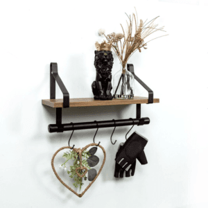 Pargi Dark Oak Wall Shelf w/ Black Rail
