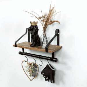 Pargi Dark Oak Wall Shelf w/ Black Rail