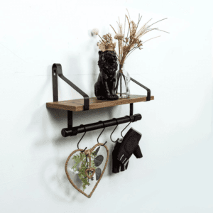 Pargi Dark Oak Wall Shelf w/ Black Rail