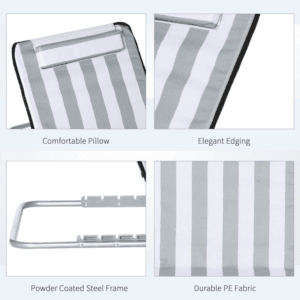 Outsunny Reclining Chair Set w/ Pillow 2 Pieces Grey