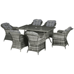 Outsunny 7pc Rattan Dining Set w/ Glass Table