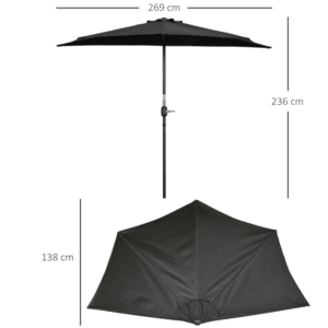 Outsunny Metal Parasol Half Round 3m