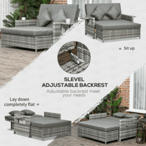 Outsunny 2 Seater Sun Lounger Rattan
