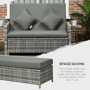 Outsunny 2 Seater Sun Lounger Rattan