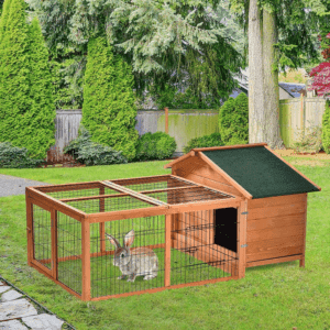 PawHut Wooden Rabbit Hutch Openable Roof