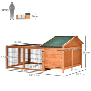 PawHut Wooden Rabbit Hutch Openable Roof