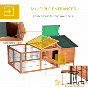 PawHut Wooden Rabbit Hutch Openable Roof