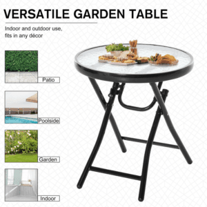 Outsunny Garden Table Round Foldable Black