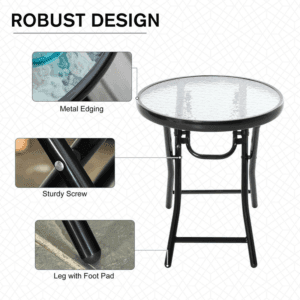 Outsunny Garden Table Round Foldable Black