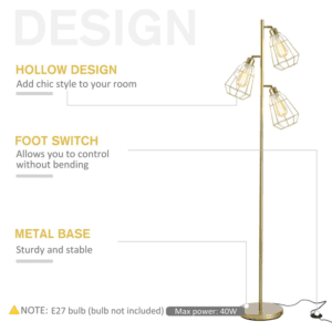 Homcom Floor Lamp w/ 3 Lights Round Base