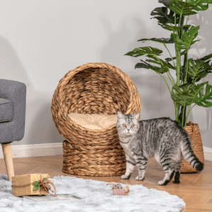 PawHut Wicker Cat House Raised Cat Bed