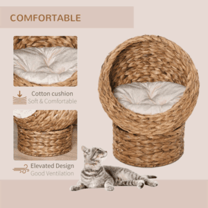 PawHut Wicker Cat House Raised Cat Bed
