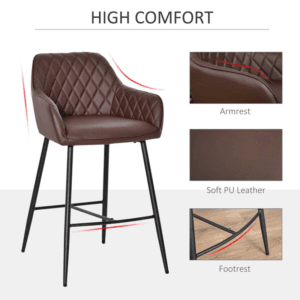 Homcom Bar Chairs Set Of 2 Retro PU Leather