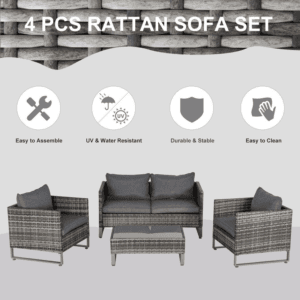 Outsunny 4 pcs PE Rattan Wicker Dining Set