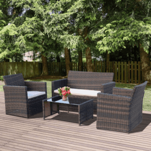 Outsunny 4pc Rattan Wicker Sofa 2-Seater Loveseat