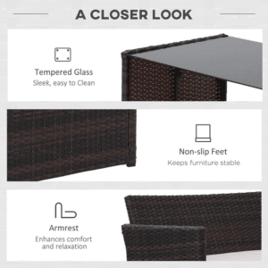 Outsunny 4pc Rattan Wicker Sofa 2-Seater Loveseat