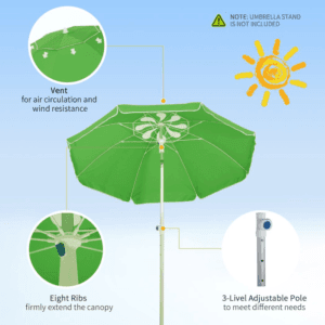 Outsunny 1.96m Beach Umbrella Green