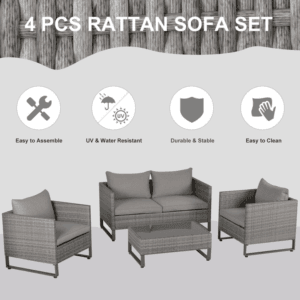 Outsunny 4 pcs PE Rattan Wicker Dining Set