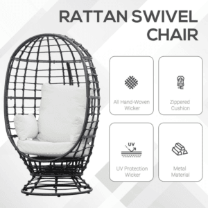 Outsunny Swivel Egg Chair Rattan with Cushion