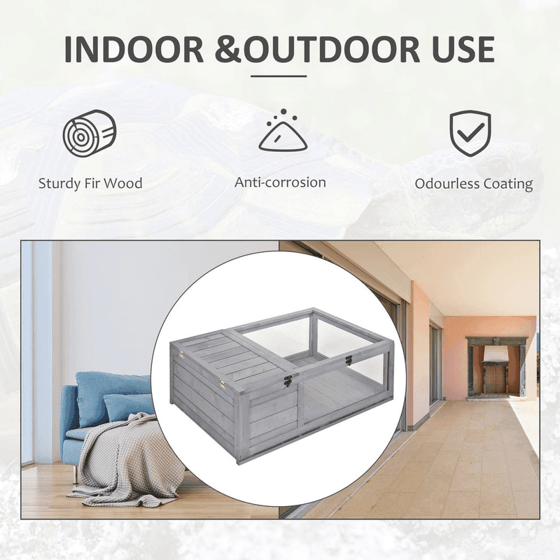 PawHut Tortoise House with Mesh Roof Grey PawHut Tortoise House with Mesh Roof Grey