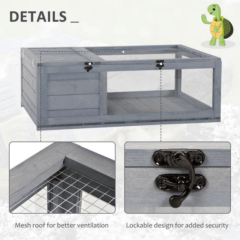 PawHut Tortoise House with Mesh Roof Grey PawHut Tortoise House with Mesh Roof Grey