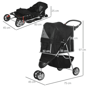 PawHut Pet Stroller Pushchair w/ 3 Wheels