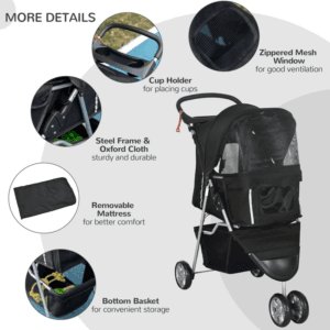PawHut Pet Stroller Pushchair w/ 3 Wheels