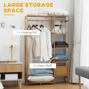 Homcom Bamboo Clothes Rail 6 Tier