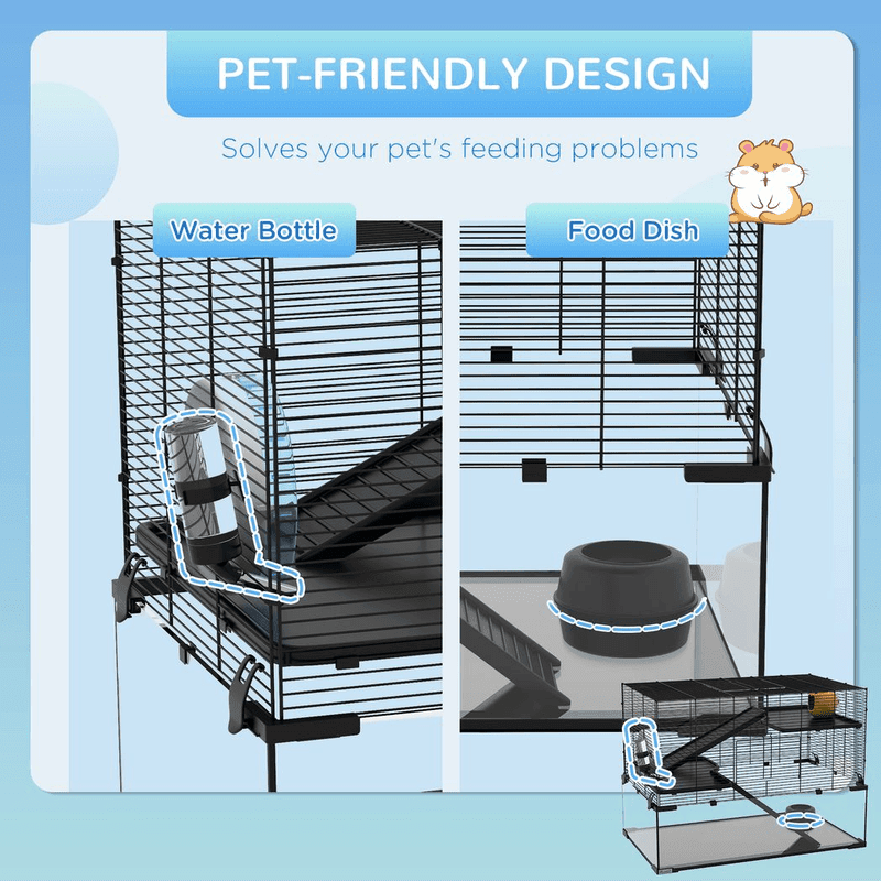 PawHut 3 Tiers Hamster Cage with Glass Bottom PawHut 3 Tiers Hamster Cage with Glass Bottom