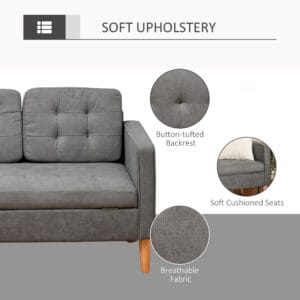 Homcom 3-Seater Sofa Button-Tufted Fabric