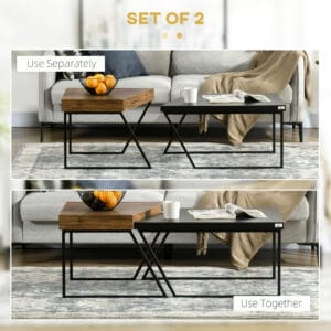Homcom Coffee Table Set of 2 Steel Frame