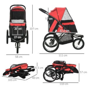 PawHut Foldable Dog Stroller w/ Canopy Red