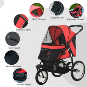 PawHut Foldable Dog Stroller w/ Canopy Red