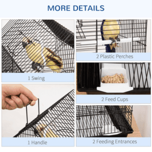 PawHut Metal Bird Cage w/ Plastic Perch