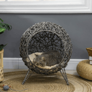 PawHut Rattan Cat Bed Elevated w/ Cushion