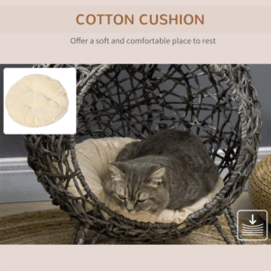 PawHut Rattan Cat Bed Elevated w/ Cushion