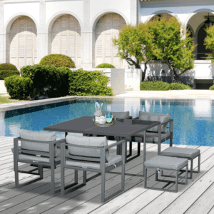 Outsunny Patio Dining Set 9pcs 4 Chairs 4 Ottomans